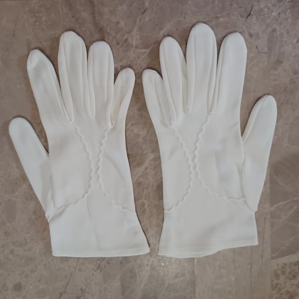 VTG 1950s/1960s Dress Gloves Two-Pair Lot Black Stitched & White Nylon Size 8